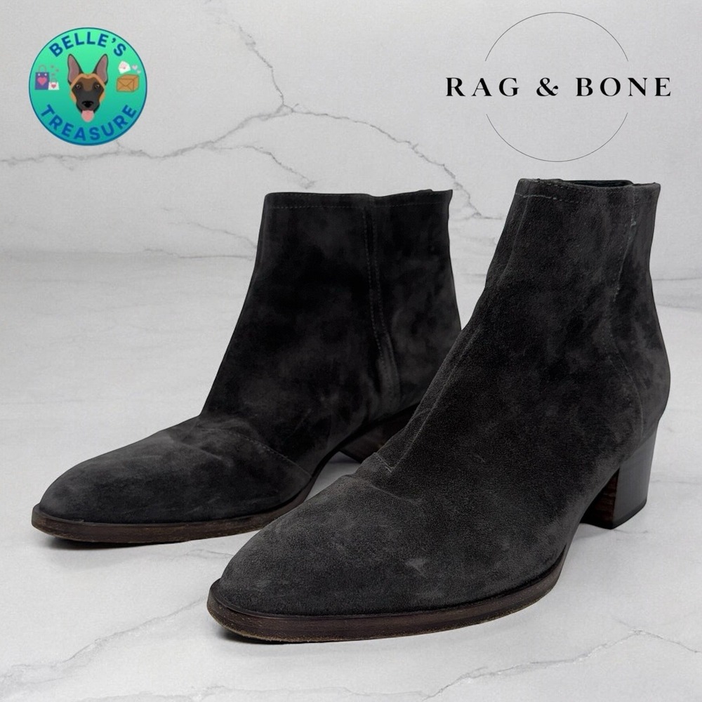 Rag & Bone Wesley Bootie Womens‎ US 7.5 Dark Gray Suede  Back Zip Ankle Boots